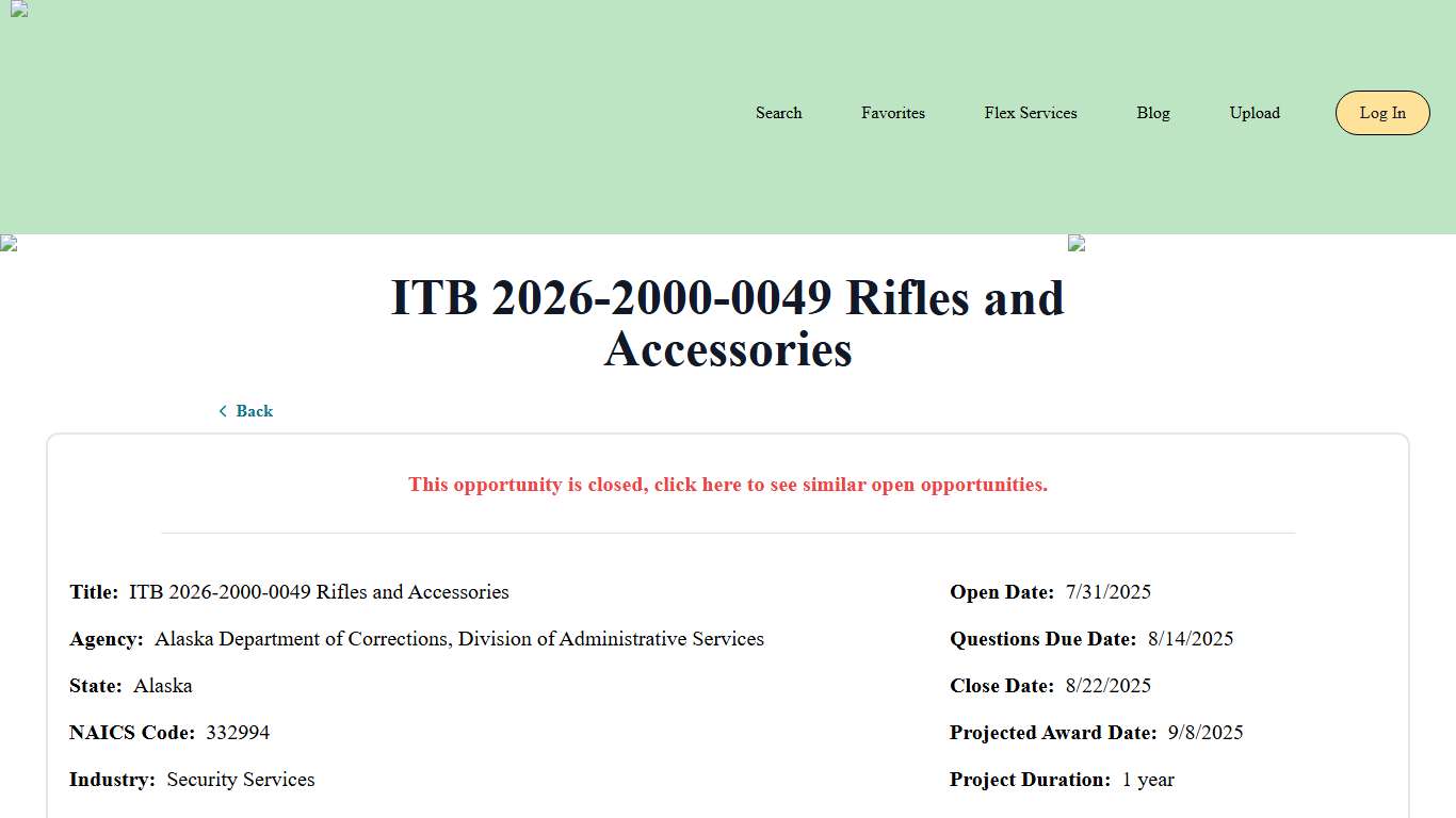 ITB 2026-2000-0049 Rifles and Accessories Bid Banana