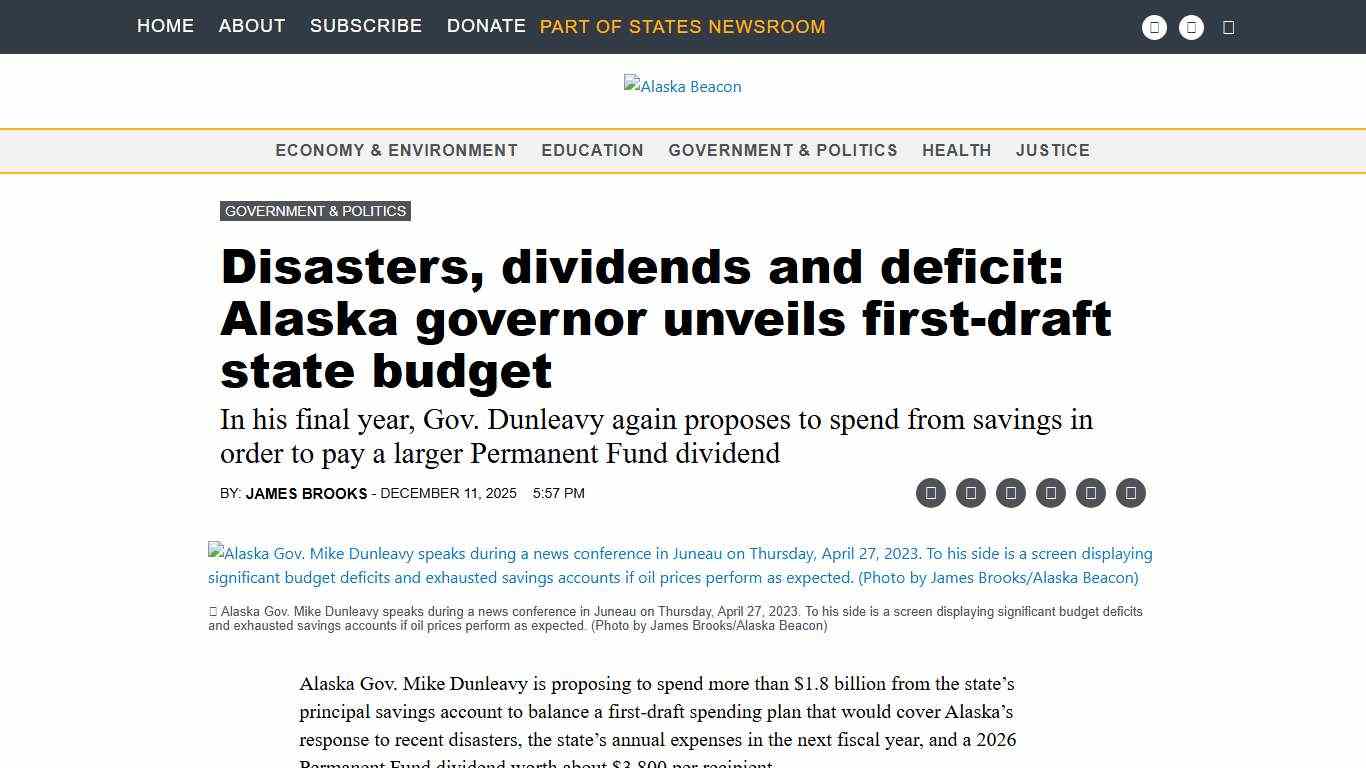 Disasters, dividends and deficit: Alaska governor unveils first-draft state budget Alaska Beacon