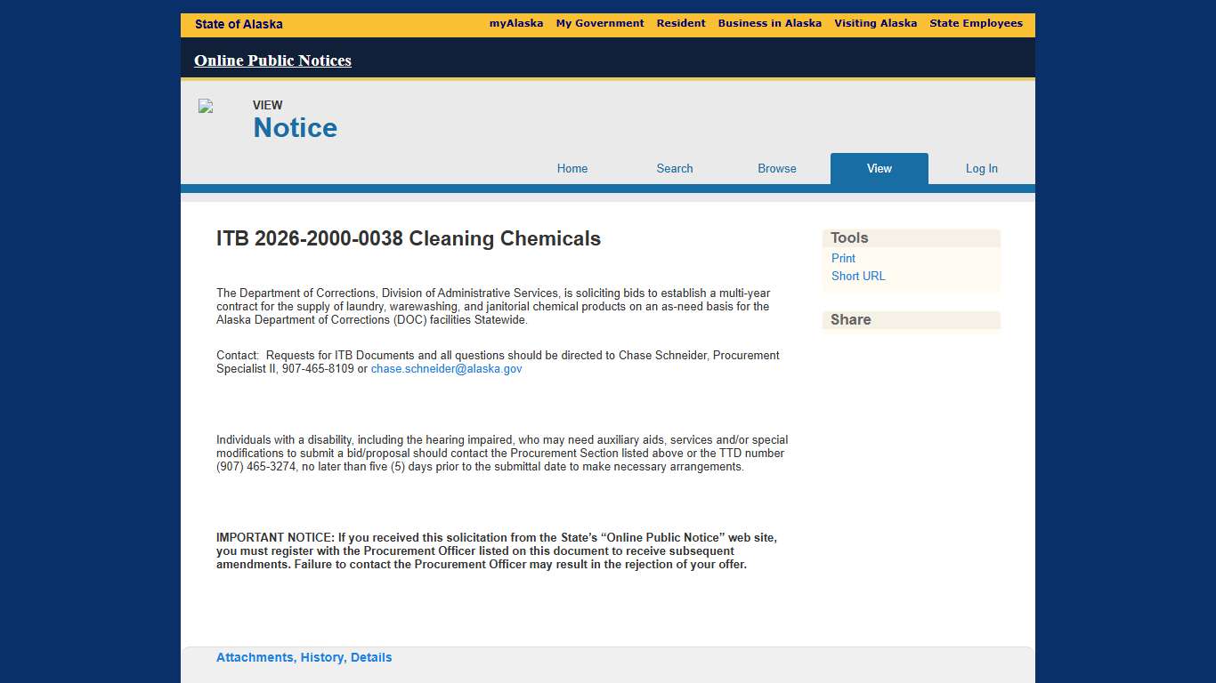 ITB 2026-2000-0038 Cleaning Chemicals - Alaska Online Public Notices
